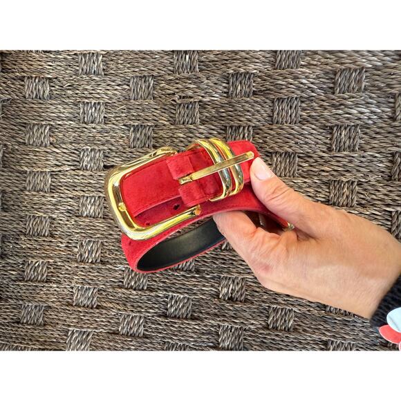 Vintage Red Suede Belt with Gold Hardware main image 6